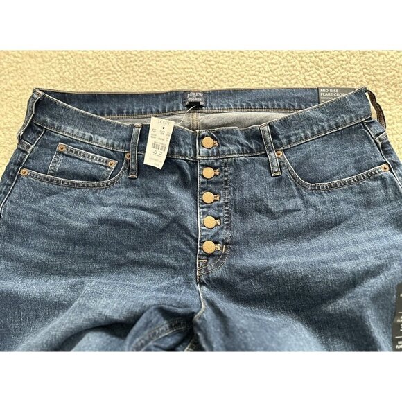J. Crew Mid Rise Flare Crop Button Fly Dark Wash Signature Stretch Jeans Sz 34 - Picture 6 of 13